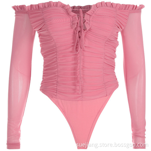 Wholesale UK Knitted Sexy Off-shoulder Women Bodysuit Top